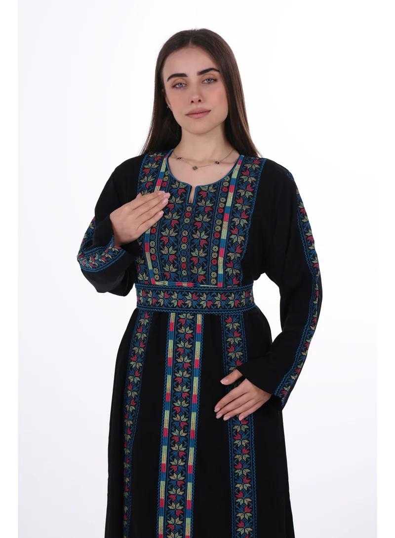 AL BENT AL SHARQIEH Black With Blue Embroidered women embroidered jalabiya dress for Women | Best Price UAE